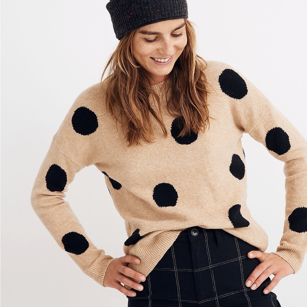 Tan Polka Dot Sweater in Coziest Yarn size S
